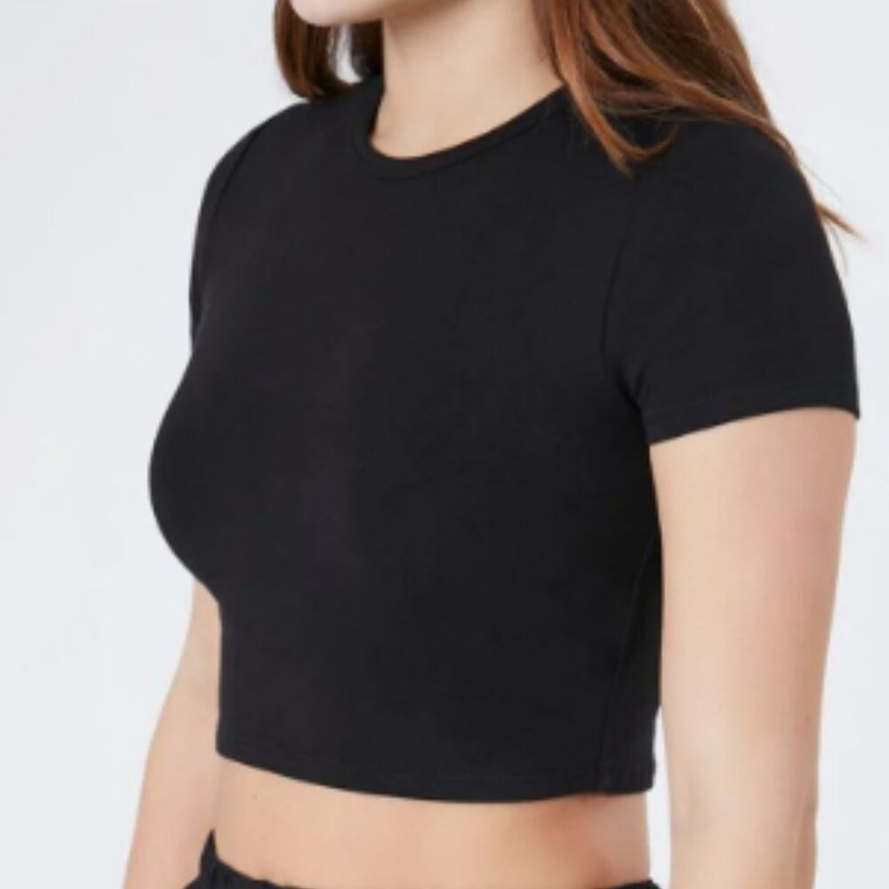 Classic Cropped Black Crewneck Tee-- Small--173